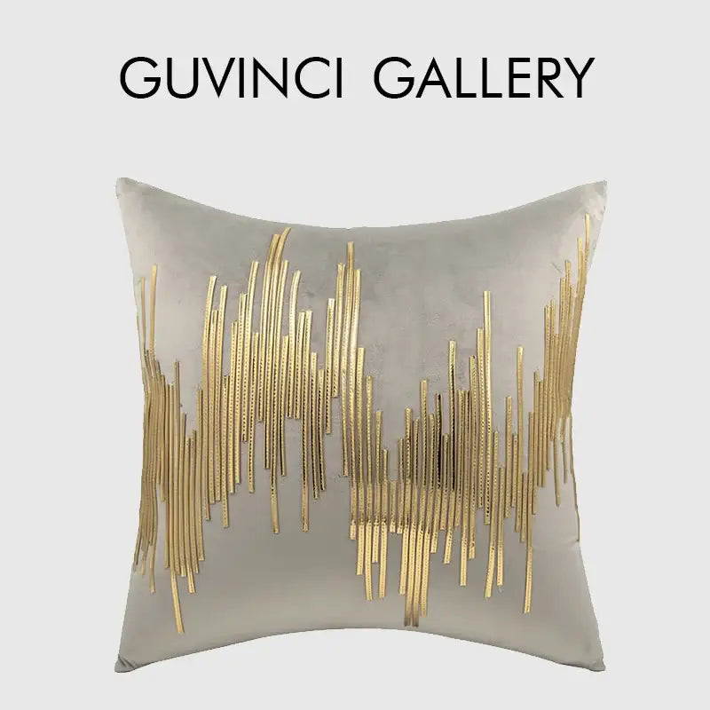 Gray and gold luxe metallic stripes velvet cushion cover living room