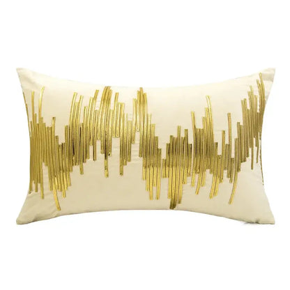Gray and gold luxe metallic stripes velvet cushion cover living room