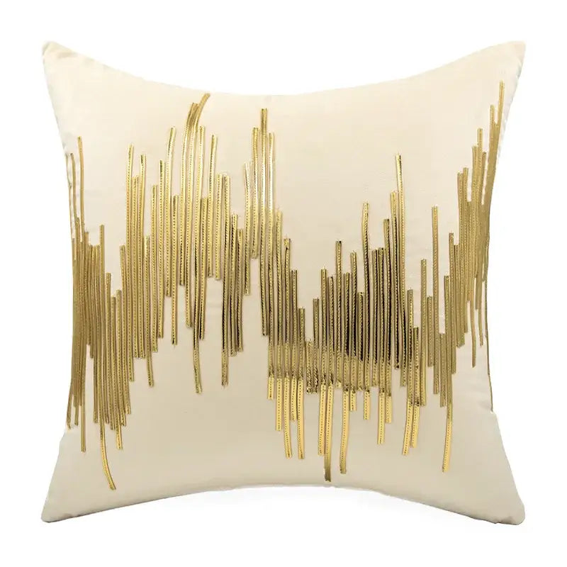 Gray and gold luxe metallic stripes velvet cushion cover living room