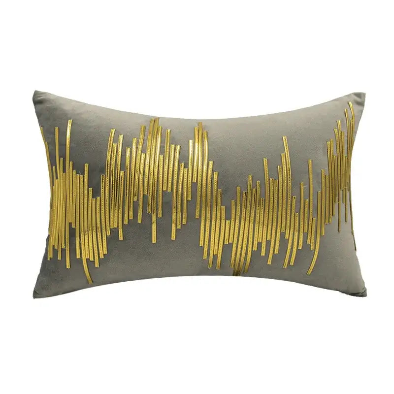 Gray and gold luxe metallic stripes velvet cushion cover living room