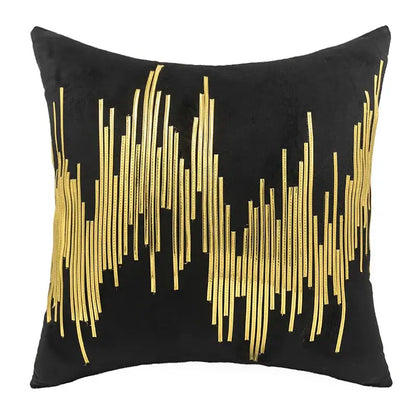 Gray and gold luxe metallic stripes velvet cushion cover living room