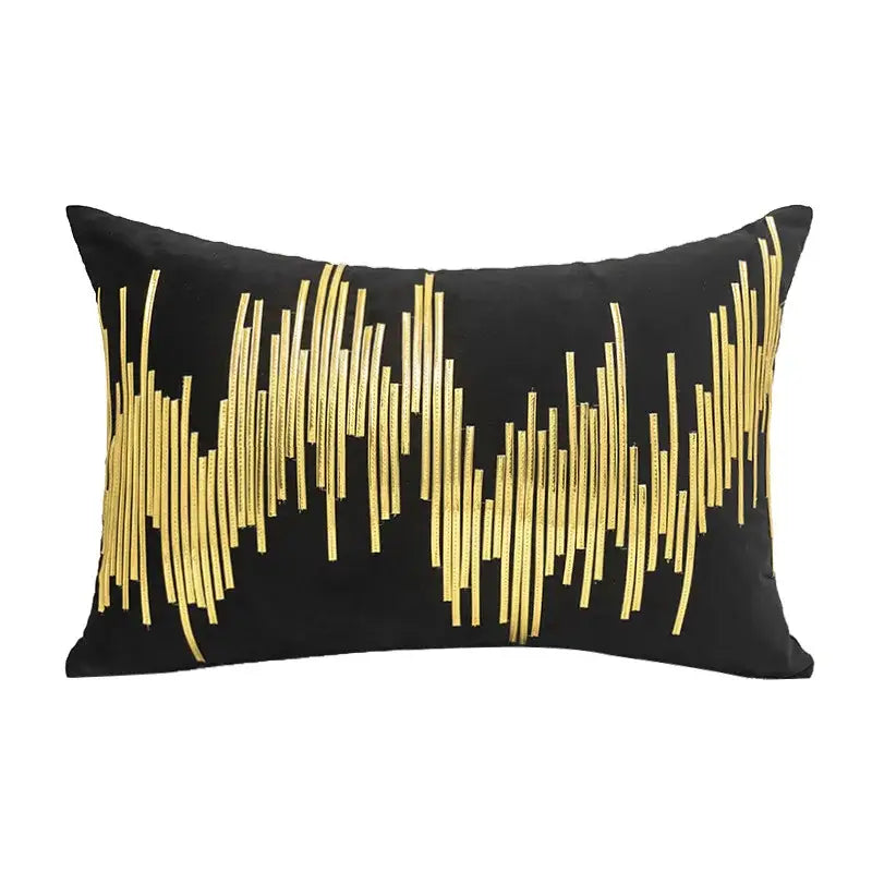Gray and gold luxe metallic stripes velvet cushion cover living room