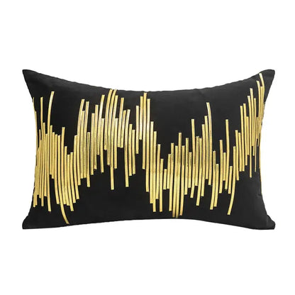 Gray and gold luxe metallic stripes velvet cushion cover living room