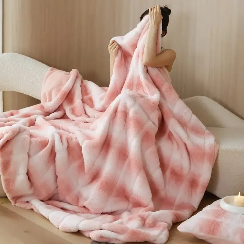 Luxe milk velvet pink & white blanket bedroom throw