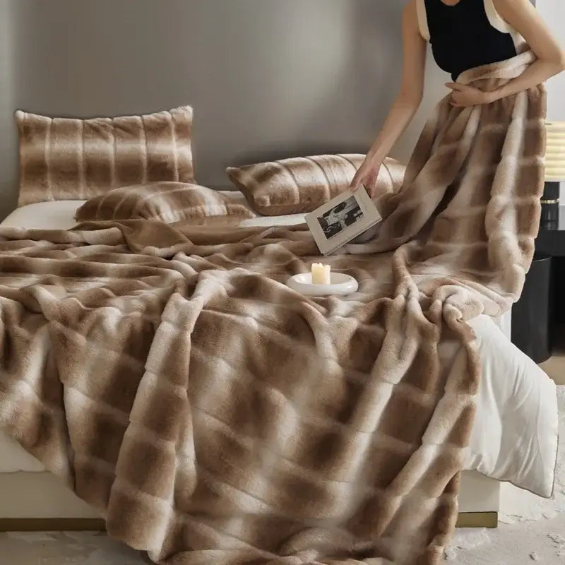 Luxe milk velvet pink & white blanket bedroom throw