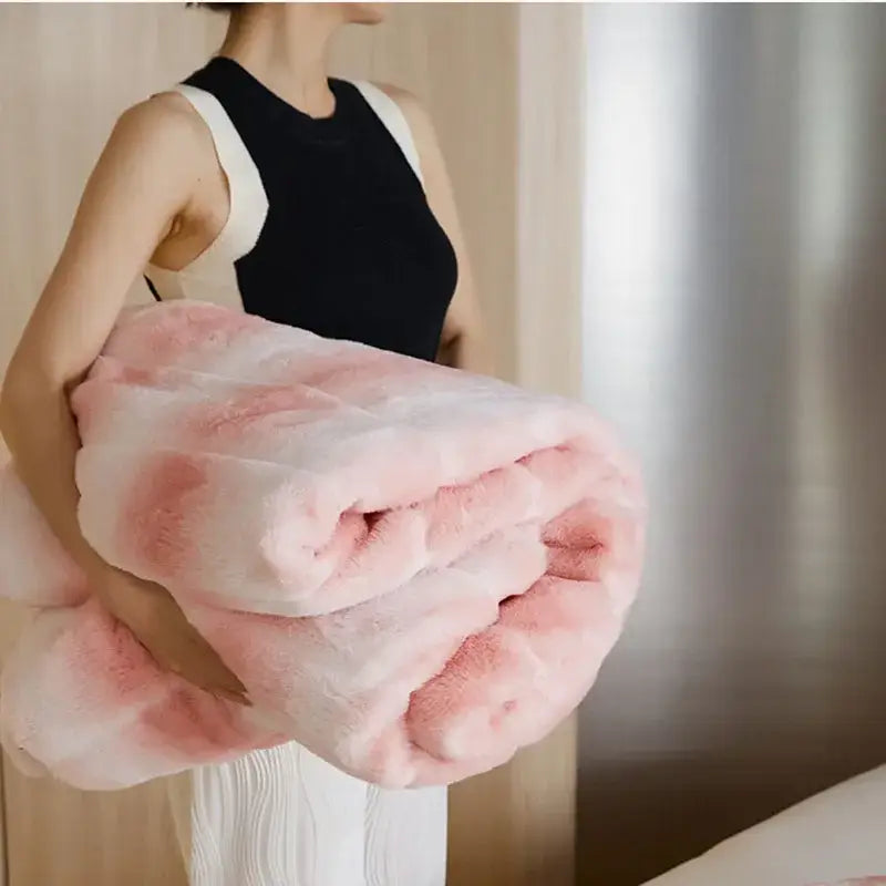 Luxe milk velvet pink & white blanket bedroom throw