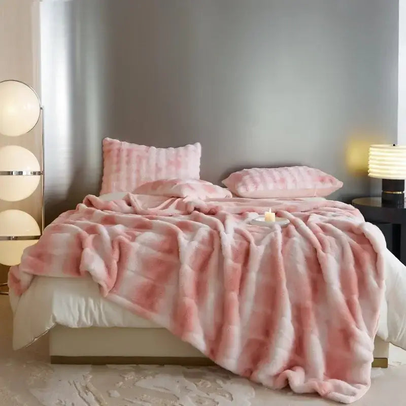 Luxe milk velvet pink & white blanket bedroom throw