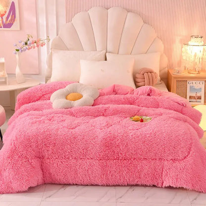 Luxe mink fleece pastel rainbow gradient quilt bedroom blanket