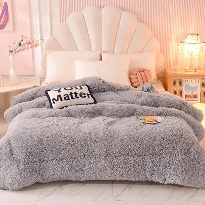 Luxe mink fleece pastel rainbow gradient quilt bedroom blanket