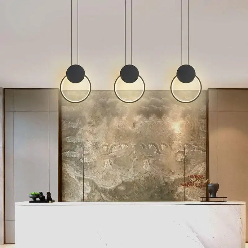 Luxe nordic black circle pendant light for living room ambiance