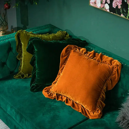 Luxe mustard yellow ruffled velvet euro pillow sham bedroom decor