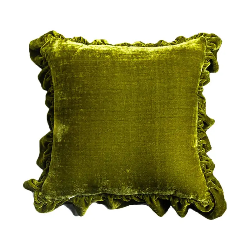Luxe mustard yellow ruffled velvet euro pillow sham bedroom decor