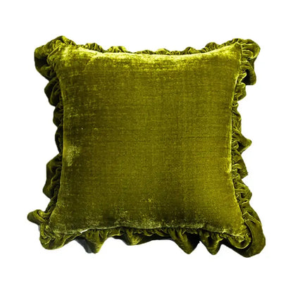 Luxe mustard yellow ruffled velvet euro pillow sham bedroom decor