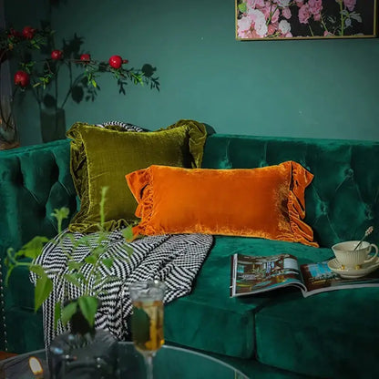Luxe mustard yellow ruffled velvet euro pillow sham bedroom decor
