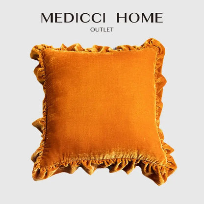 Luxe mustard yellow ruffled velvet euro pillow sham bedroom decor