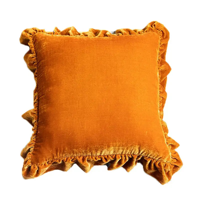 Luxe mustard yellow ruffled velvet euro pillow sham bedroom decor