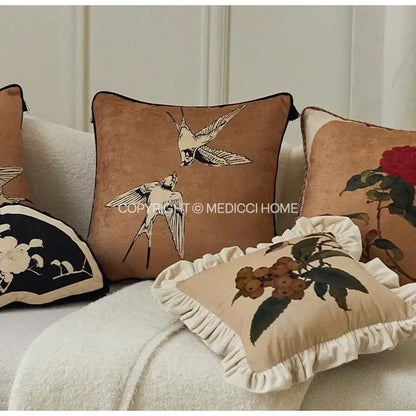 Oriental red camellia floral decorative pillow case living room decor
