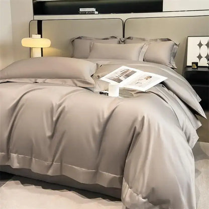 Luxurious light blue satin duvet cover set bedroom bedding