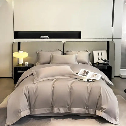 Luxurious gray satin duvet cover set bedroom stitched bedding