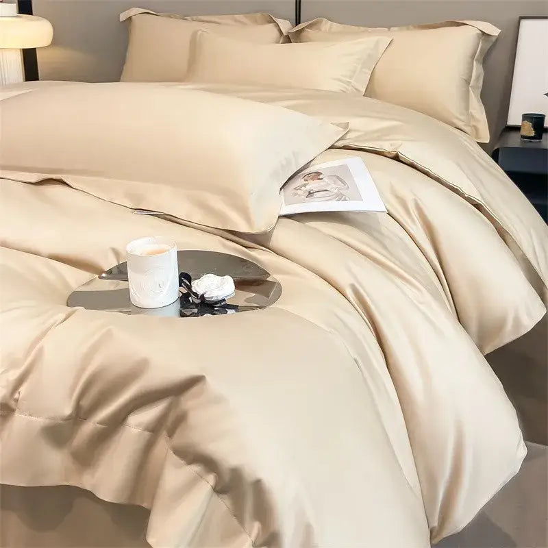 Luxurious light green satin duvet cover set bedroom bedding