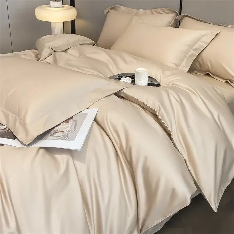 Luxurious light blue satin duvet cover set bedroom bedding