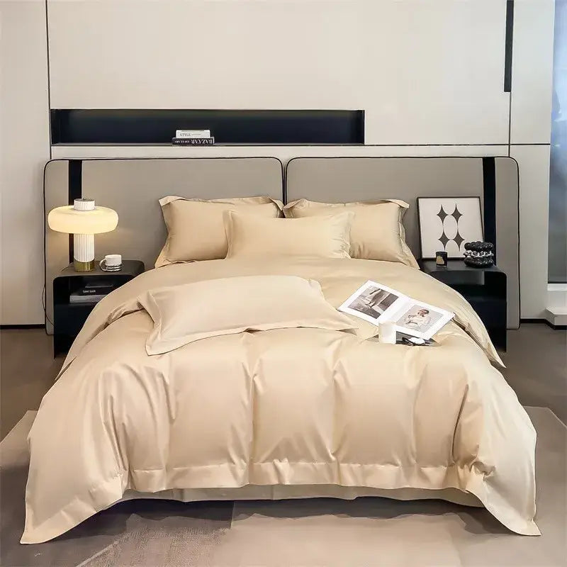 Luxurious gray satin duvet cover set bedroom stitched bedding