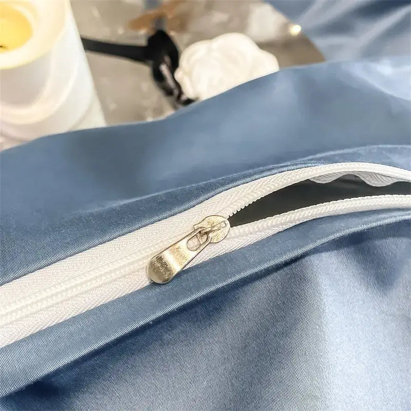 Luxurious light blue satin piece duvet cover set bedroom bedding