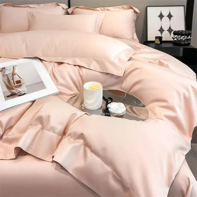 Luxurious light blue satin 3 piece duvet cover bedroom bedding set