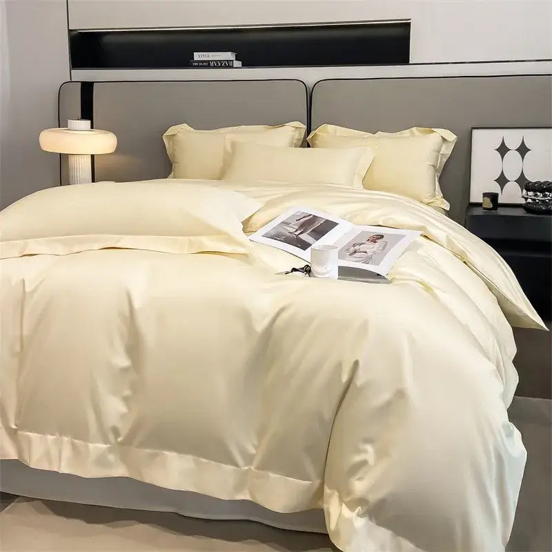 Luxurious light green satin duvet cover set bedroom bedding