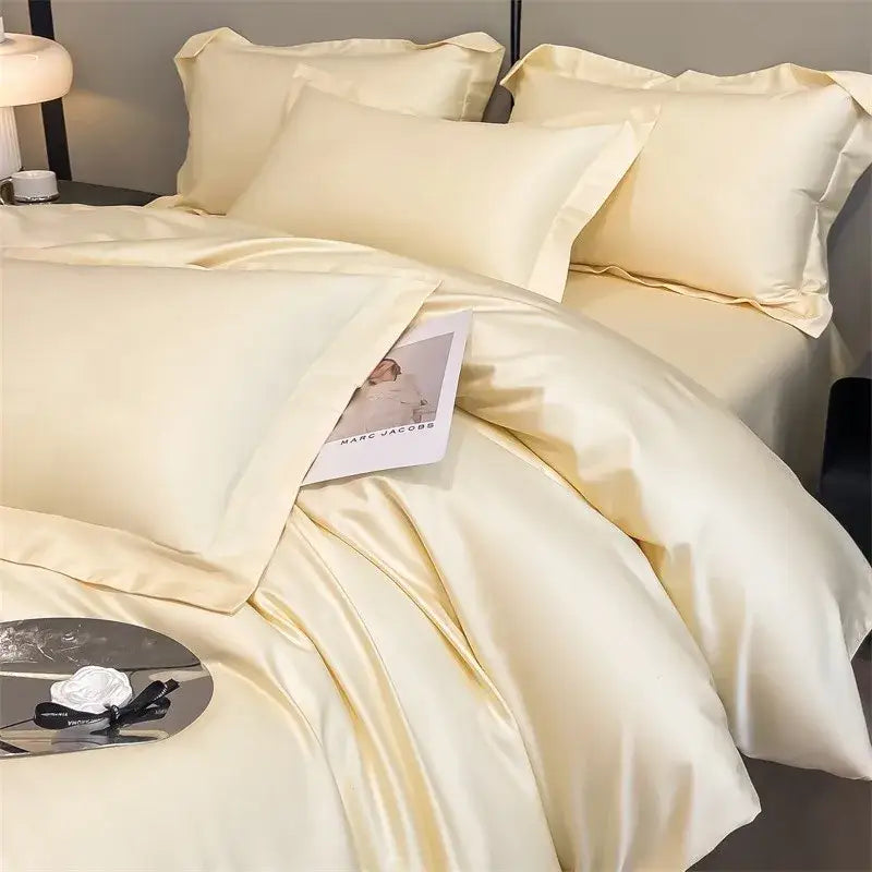 Luxurious light blue satin duvet cover set bedroom bedding