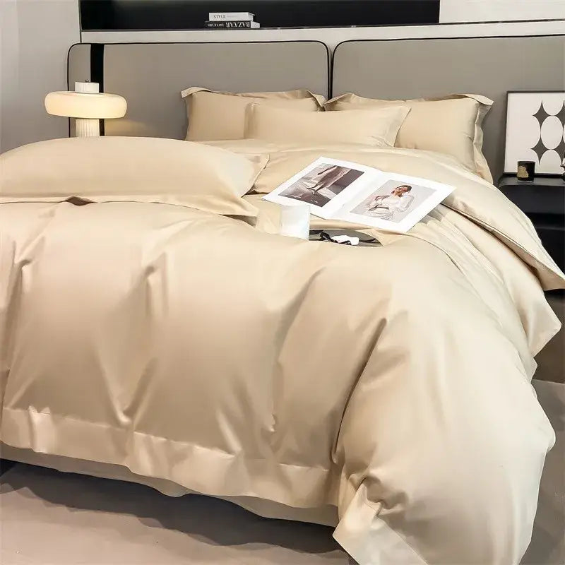 Luxurious silver gray satin duvet cover set bedroom bedding