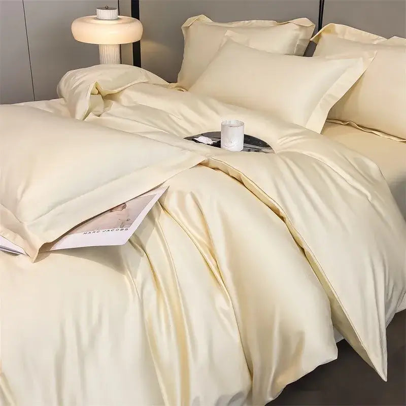 Luxurious light green satin duvet cover set bedroom bedding