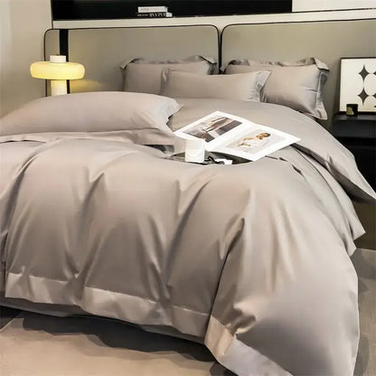 Luxurious light blue satin duvet cover set bedroom bedding