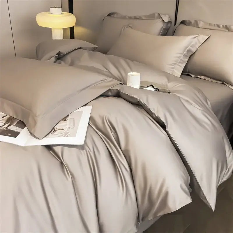 Luxurious light blue satin duvet cover set bedroom bedding
