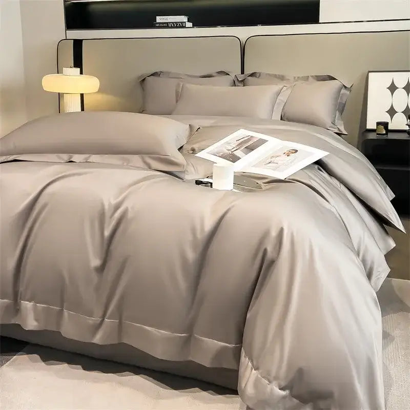 Luxurious light blue satin duvet cover set bedroom bedding
