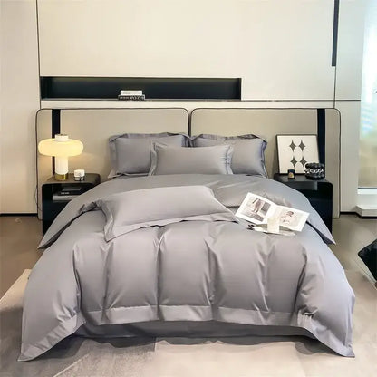 Luxurious silver gray satin duvet cover set bedroom bedding