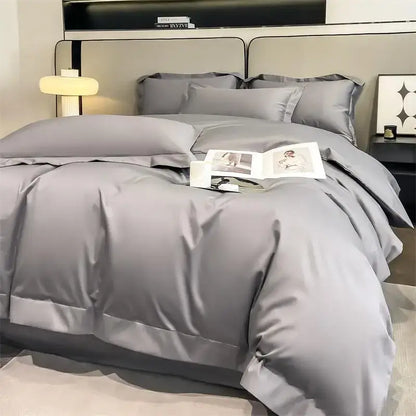 Luxurious gray satin piece duvet cover bedroom bedding set