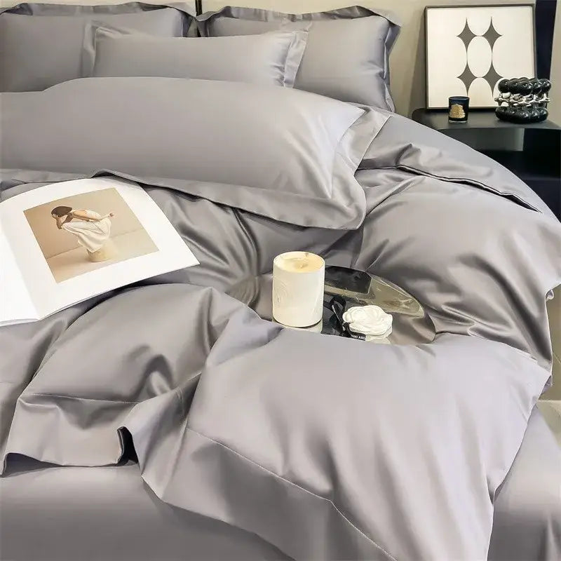 Luxurious light green satin duvet cover set bedroom bedding