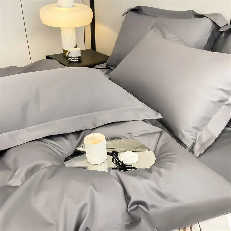 Luxurious light green satin duvet cover set bedroom bedding