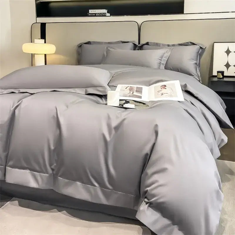 Luxurious light blue satin duvet cover set bedroom bedding