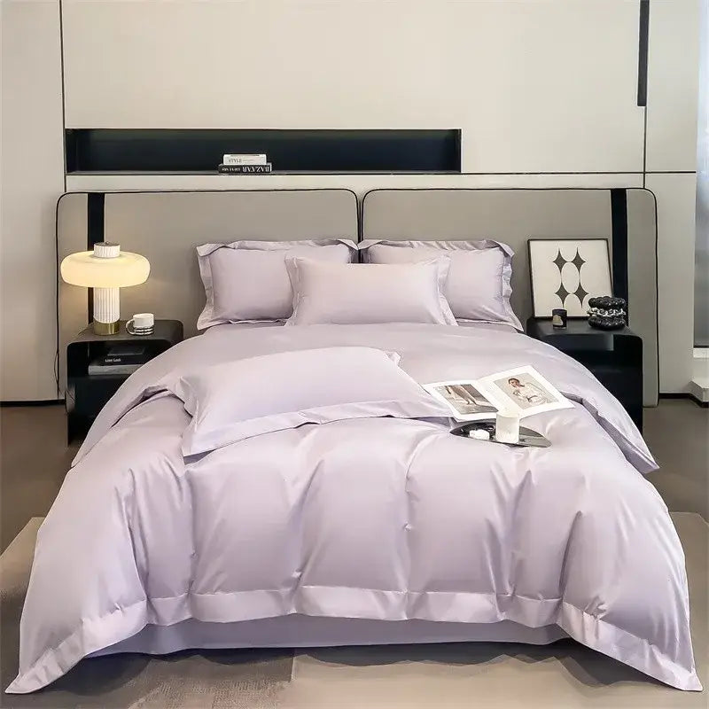 Luxurious gray satin duvet cover set bedroom stitched bedding