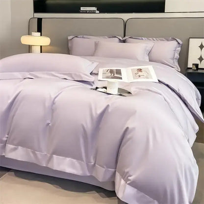 Luxurious gray satin duvet cover set bedroom stitched bedding