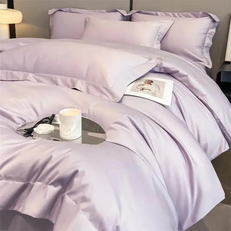 Luxurious light blue satin duvet cover set bedroom bedding