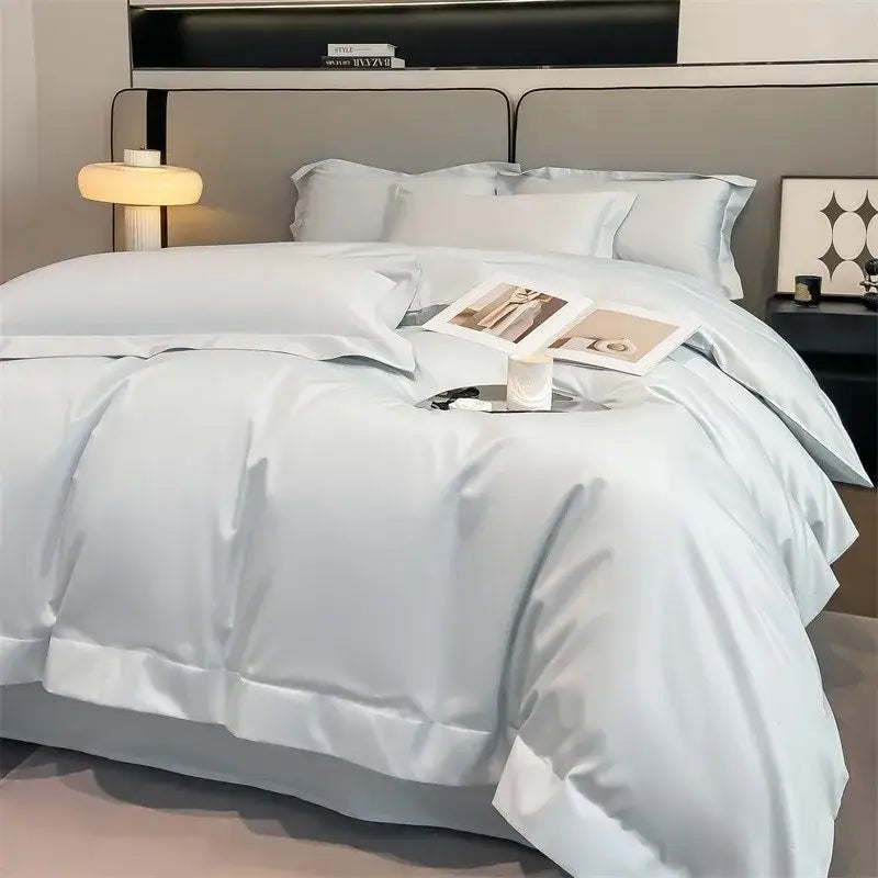 Luxurious light blue satin piece duvet cover set bedroom bedding