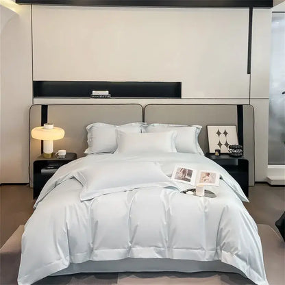 Luxurious light blue satin duvet cover set bedroom bedding