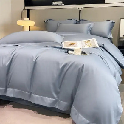 Luxurious light blue satin 3 piece duvet cover bedroom bedding set