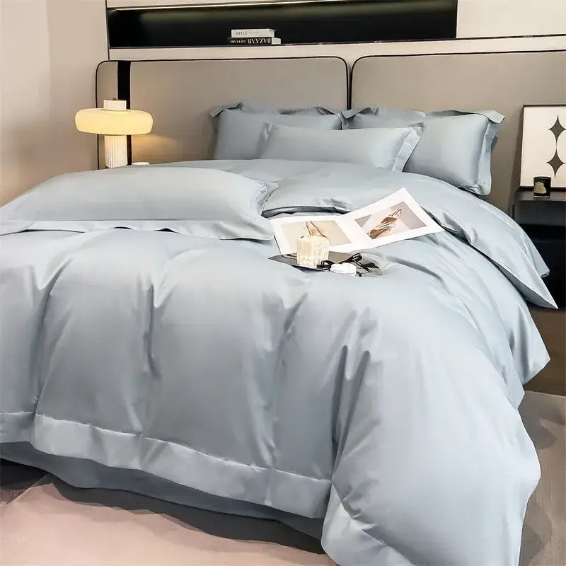 Luxurious light blue satin piece duvet cover set bedroom bedding