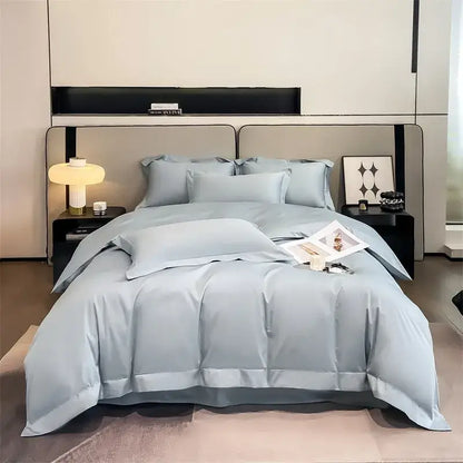 Luxurious light green satin duvet cover set bedroom bedding