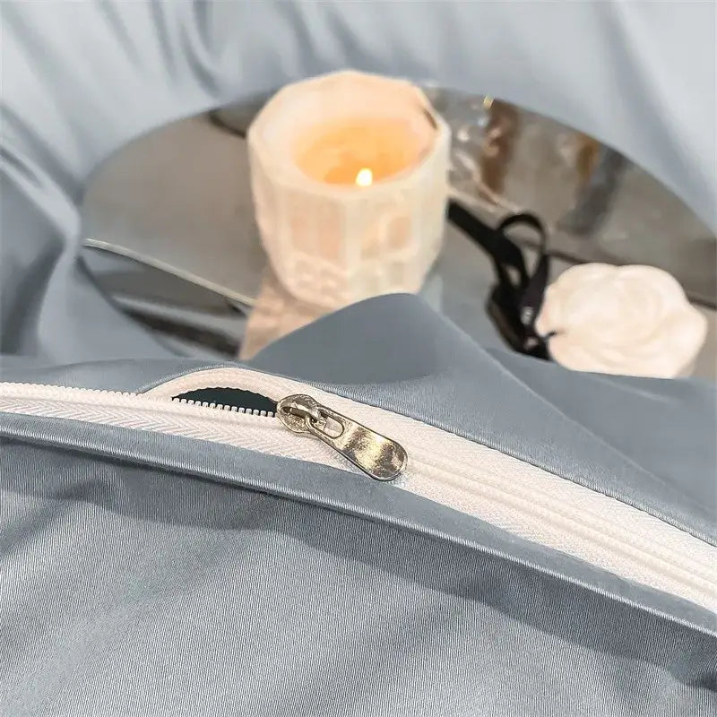 Luxurious light green satin duvet cover set bedroom bedding