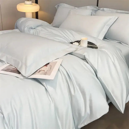 Luxurious light blue satin 3 piece duvet cover bedroom bedding set